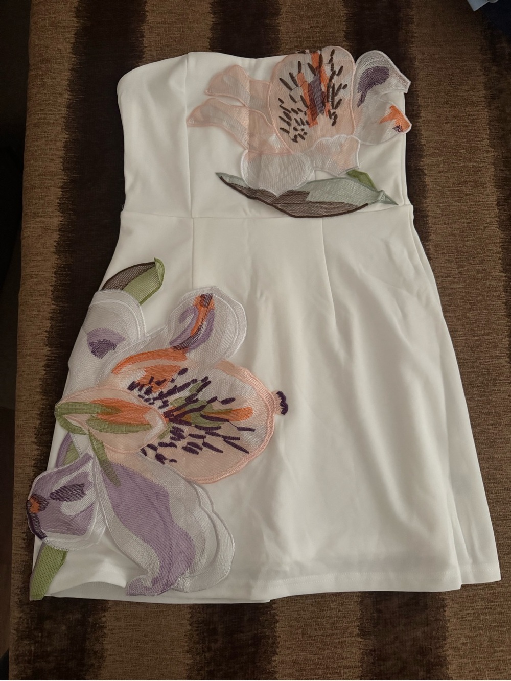 Strapless Floral Appliqué Mini Dress
